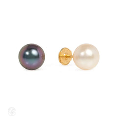 Mismatched South Sea and Japanese pearl earrings