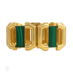 Modernist gold and malachite bracelet
