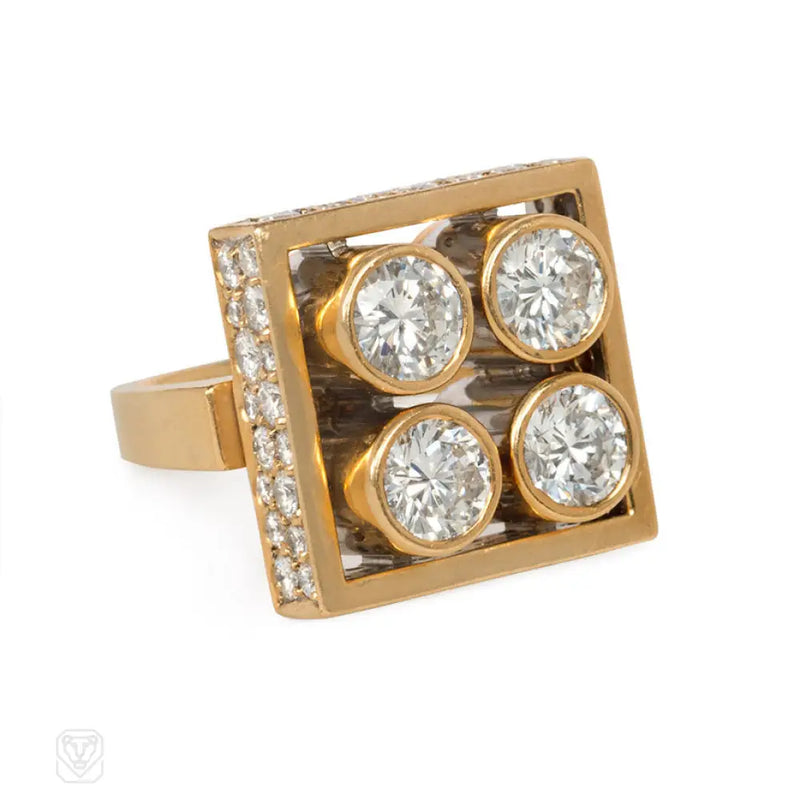 Modernist Style Gold And Diamond Ring Trudel
