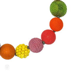 Multi-colored glass beaded ball necklace