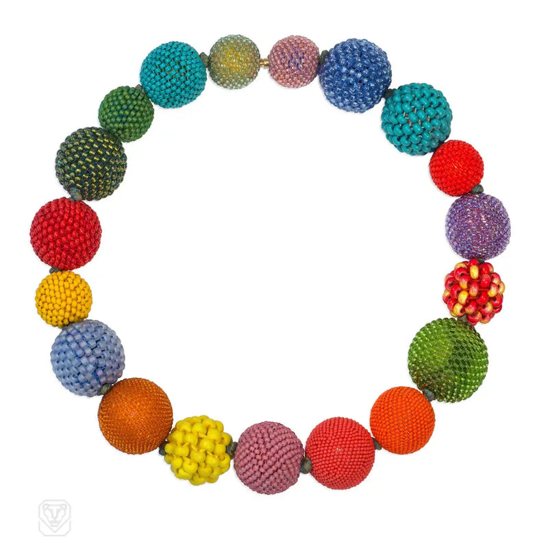 Multi - Colored Glass Beaded Ball Necklace