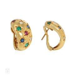 Multi-gem and gold tapered earrings