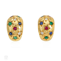 Multi-gem and gold tapered earrings