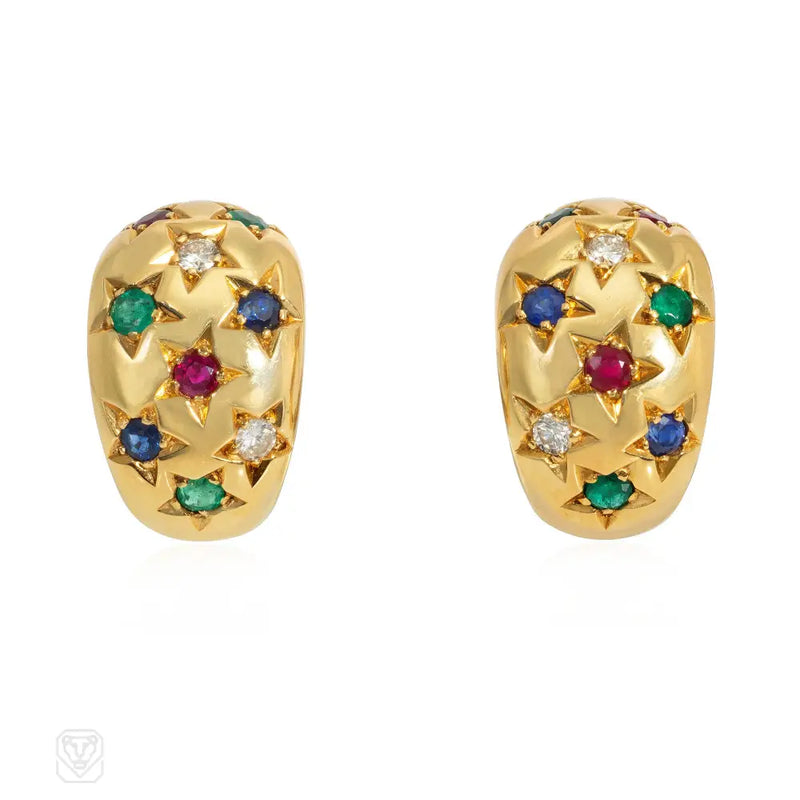 Multi gem and gold tapered earrings