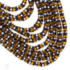 Multi-row acrylic bead necklace in browns and whites