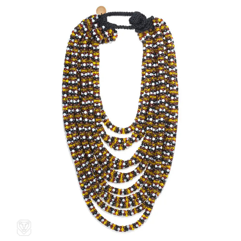 Multi - Row Acrylic Bead Necklace In Browns And Whites