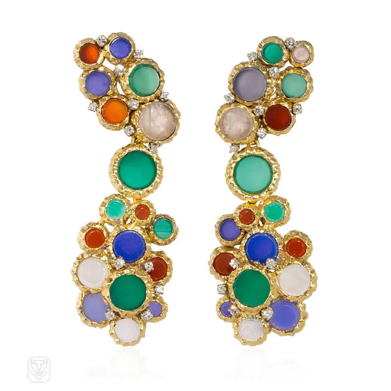 Multicolor Chalcedony Pendant Earrings