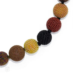 Multicolored glass and crystal beaded ball necklace