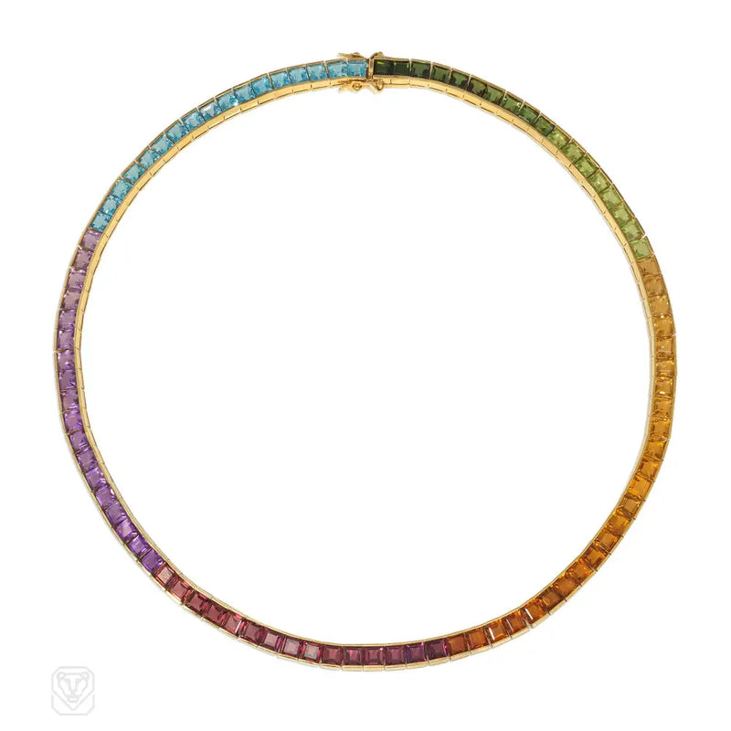 Multigem Rainbow Line Neckalce