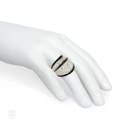 Onyx and diamond segment ring