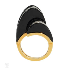Onyx and diamond segment ring