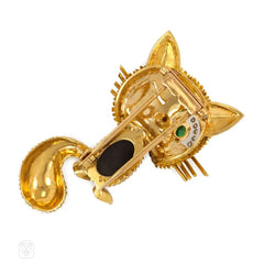 Onyx and gold Chat Malicieux brooch