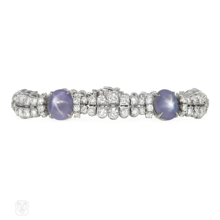 Oscar Heyman Art Deco Star Sapphire And Diamond Bracelet
