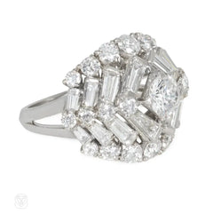 Oscar Heyman Mid-Century stepped chevron diamond cocktail ring