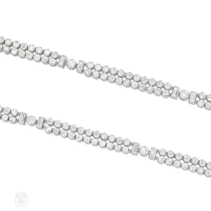Pair Of Art Deco Diamond Bracelets Convertible To Necklace