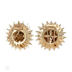Pair of citrine flower brooches