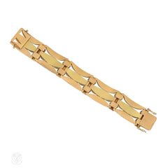 Pair of French Art Deco gold tank bracelets