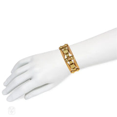 Pair of French Art Deco gold tank bracelets