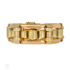 Pair of French Art Deco gold tank bracelets