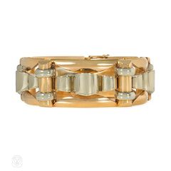 Pair of French Art Deco gold tank bracelets