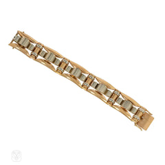 Pair of French Art Deco gold tank bracelets