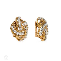 Pair of gold and diamond knot earrings, Boucheron