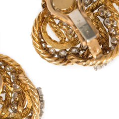 Pair of gold and diamond knot earrings, Boucheron