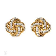 Pair of gold and diamond knot earrings, Boucheron