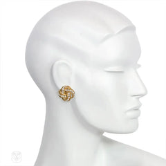 Pair of gold and diamond knot earrings, Boucheron