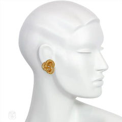 Pair of gold textured knot earrings, Van Cleef & Arpels, Paris