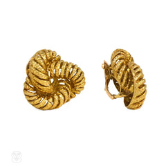 Pair of gold textured knot earrings, Van Cleef & Arpels, Paris