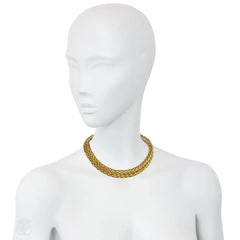 Pair of Mid-Century nested gold wheat chain bracelets convertible to a necklace