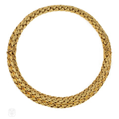 Pair of Mid-Century nested gold wheat chain bracelets convertible to a necklace