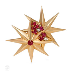 Pair of Retro gold star brooches, Cartier