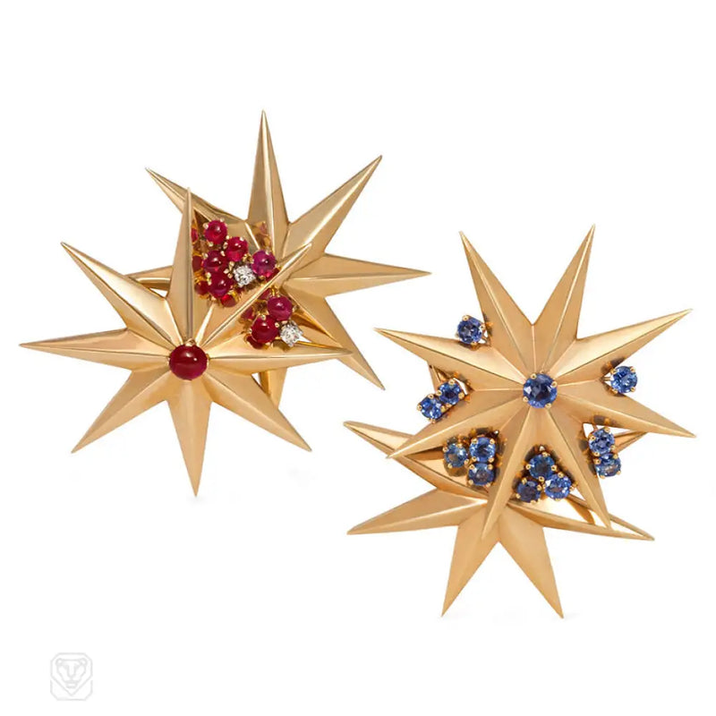 Pair Of Retro Gold Star Brooches Cartier