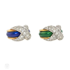 Pair of Schlumberger gold, enamel, and diamond pinkie rings