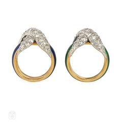 Pair of Schlumberger gold, enamel, and diamond pinkie rings
