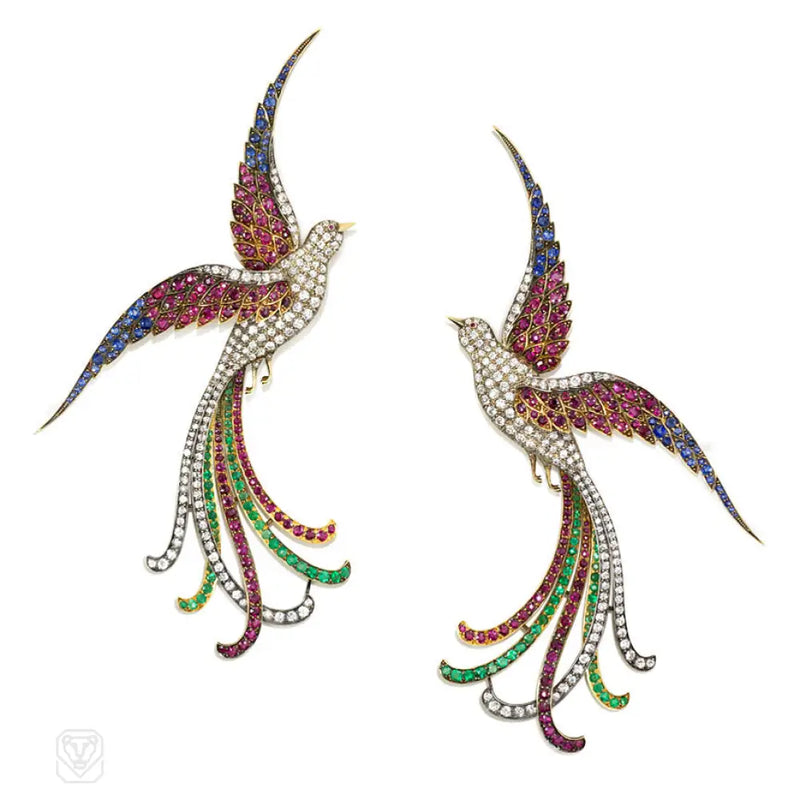 Pair Of Superb Antique Bird Brooches