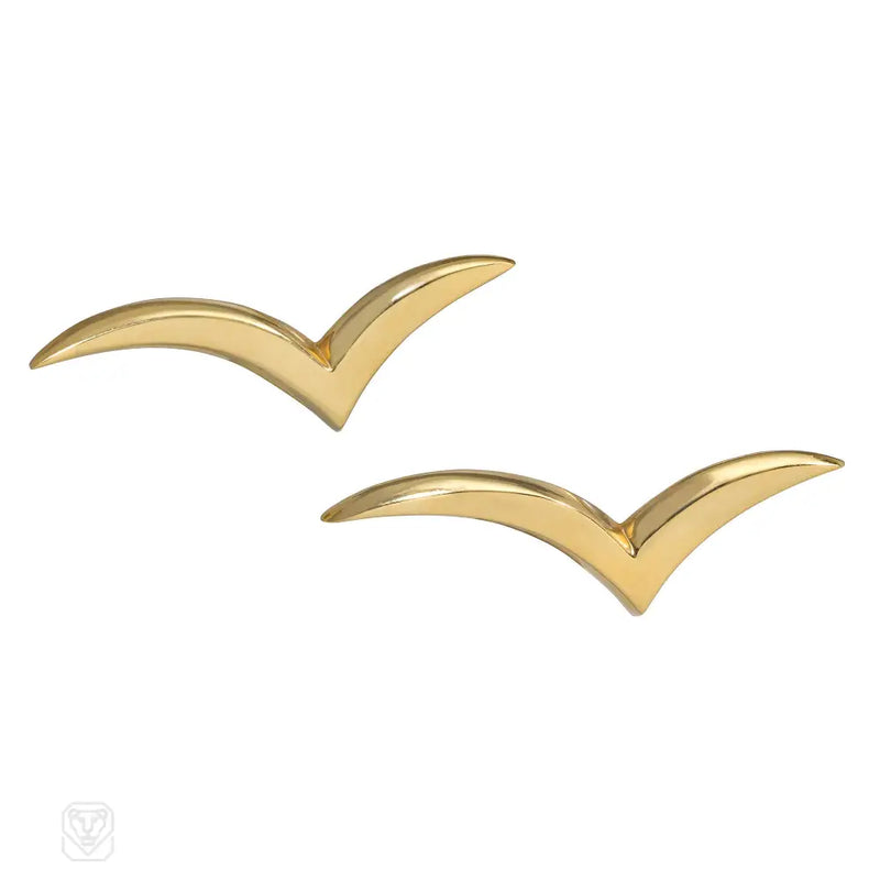 Pair Of Tiffany Gold Stylized Bird Brooches