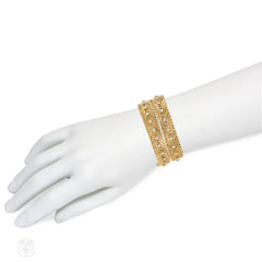 Pair of VCA "Angel Hair" gold and diamond bracelets convertible to a necklace