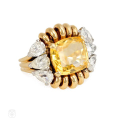 Paul Flato Retro yellow sapphire and diamond ring