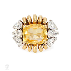 Paul Flato Retro yellow sapphire and diamond ring