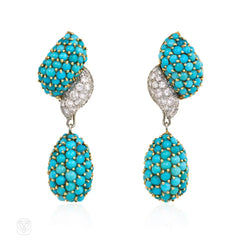 Pavé turquoise and diamond earrings.