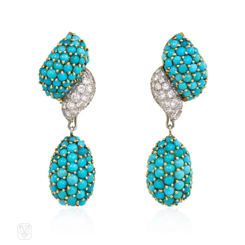 Pavé Turquoise And Diamond Earrings.