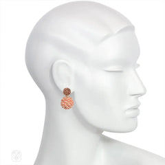 Peach colored glass bead and faux pearl earrings
