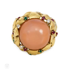 Peach moonstone and multi-gem cocktail ring