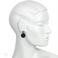 Pearly grey and black crystal handmade double ball earrings