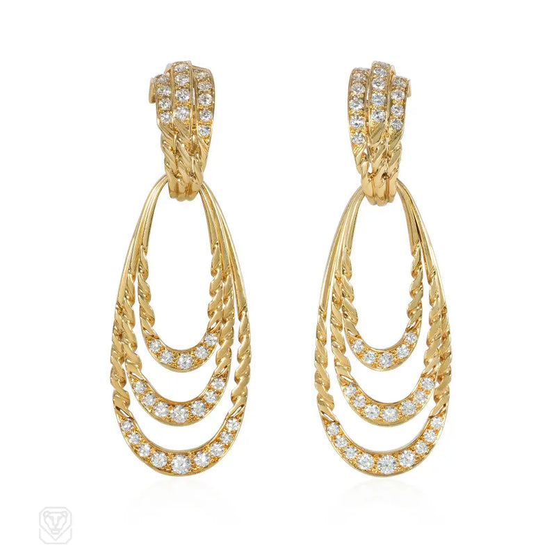 Péry Et Fils 1960S Gold And Diamond Concentric Oval Hoop Earrings