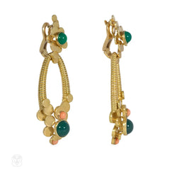 Péry & Fils day-to-night doorknocker earrings with chrysoprase and coral