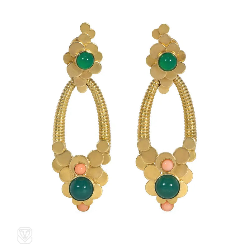 Péry & Fils Day - To - Night Doorknocker Earrings With Chrysoprase And Coral